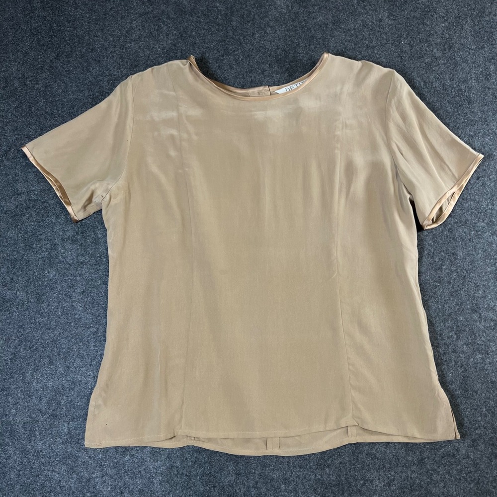 Petite Sophisticate Tan Beige 100% Silk Short Sleeve Blouse Top Size S Small
